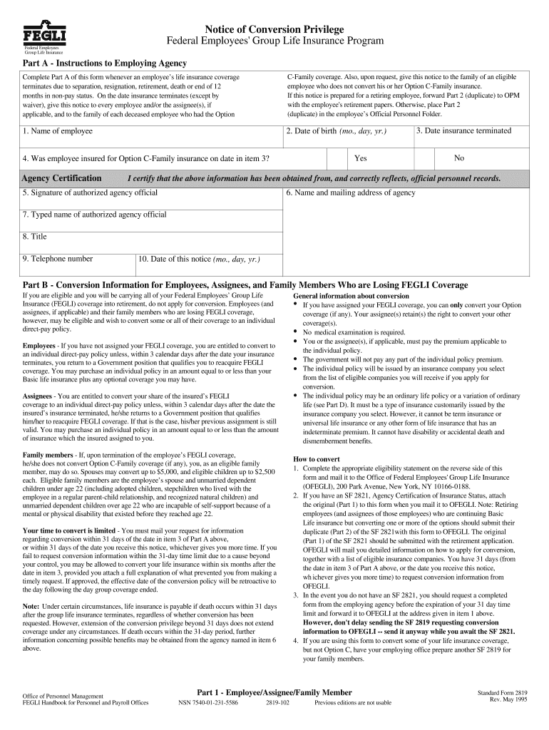 Complete Part a of This Form Whenever an Employees Life Insurance Coverage