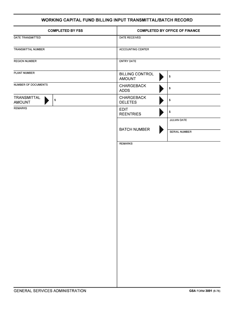 Working Capital Fund Billing Input Transmittalbatch Record  GSA  Form