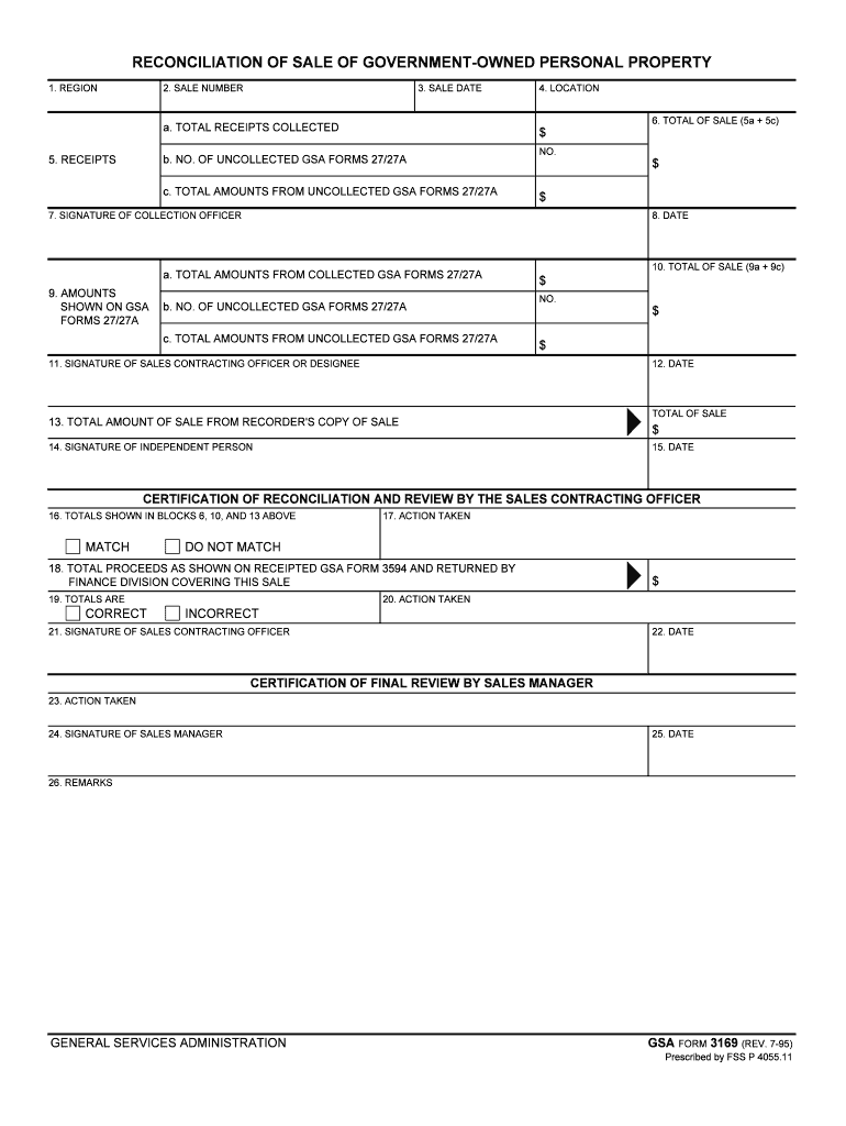 RECONCILIATION of SALE of GOVERNMENT OWNED PERSONAL PROPERTY  Form