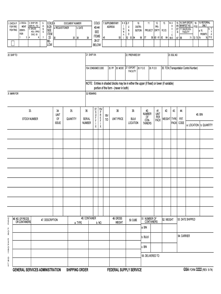 General Services Administration Shipping Order Federal    GSA  Form