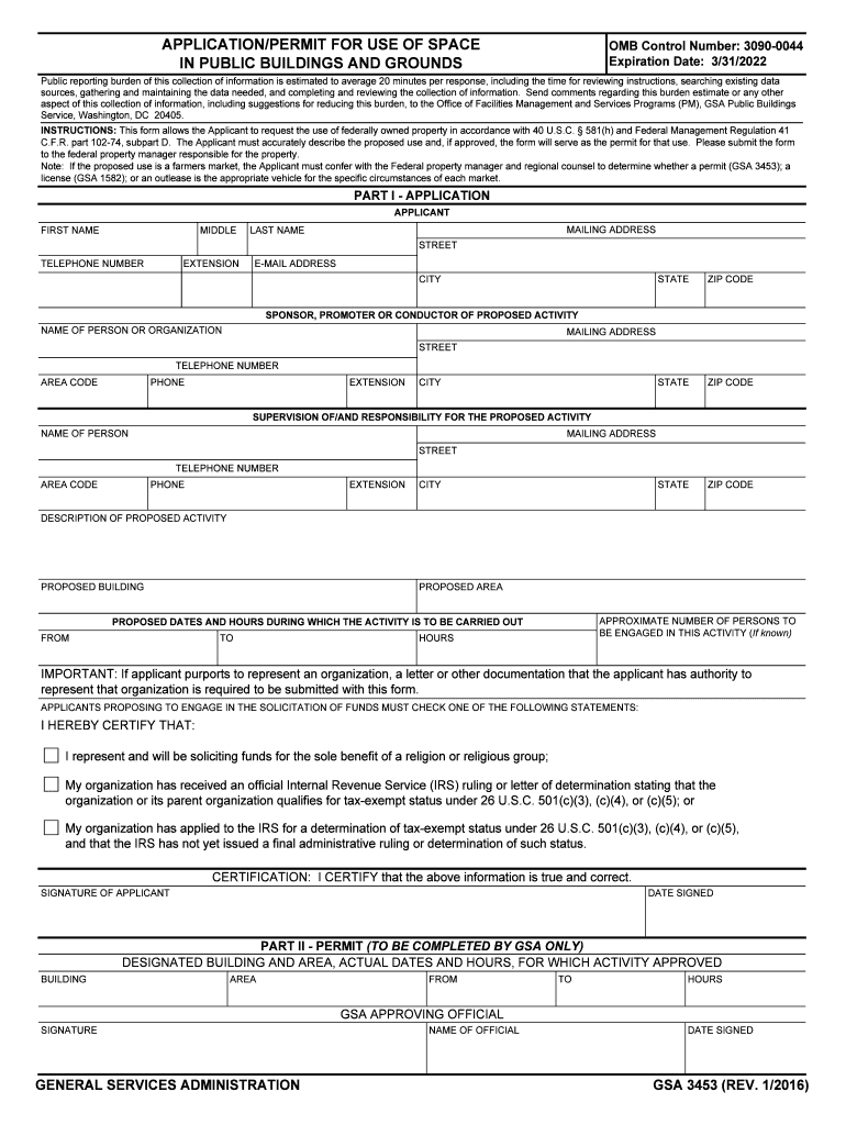 GSA 3453  ApplicationPermit for Use of Space in Public  Form