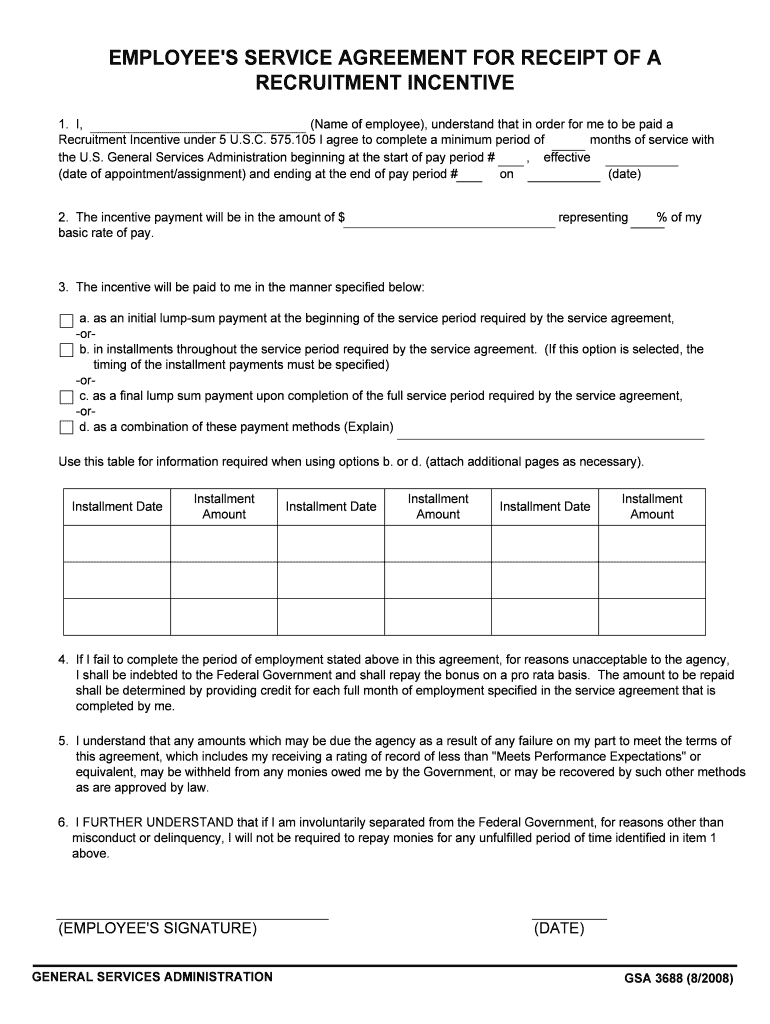 EMPLOYEE'S SERVICE AGREEMENT for RECEIPT of a  Form