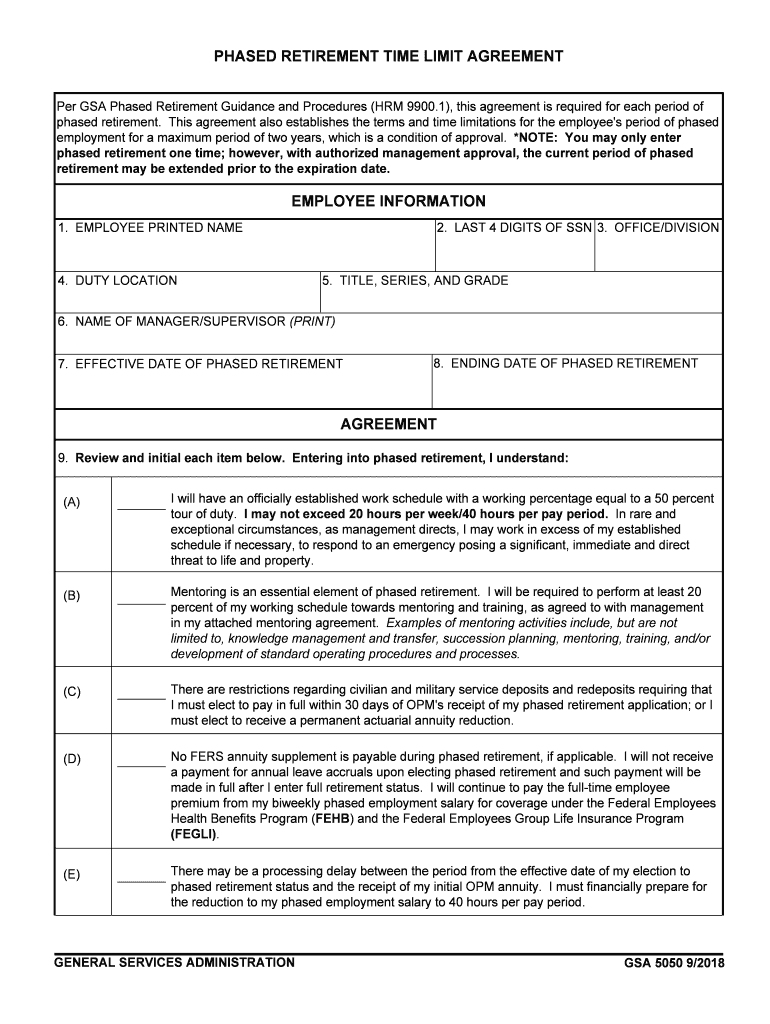 PHASED RETIREMENT TIME LIMIT AGREEMENT    GSA  Form