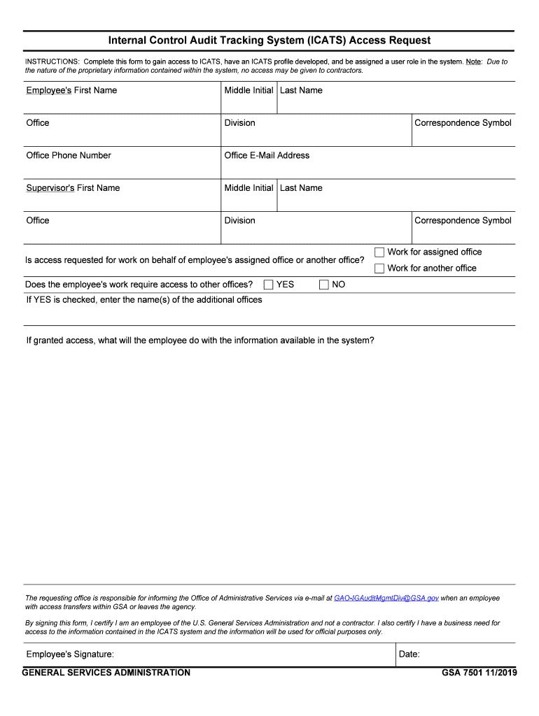  INSTRUCTIONS Complete This Form to Gain Access to ICATS, Have an ICATS Profile Developed, and Be Assigned a User Role in the Sy 2019