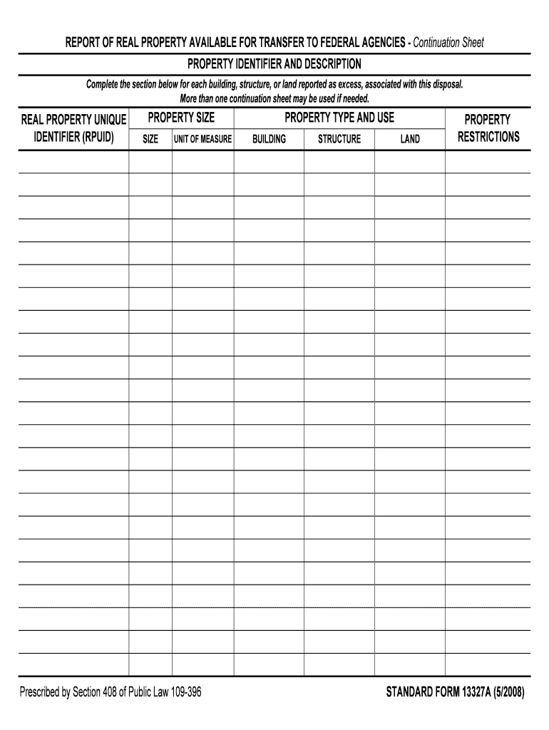 REAL PROPERTY STATUS REPORT SF 429 COVER PAGE  Form