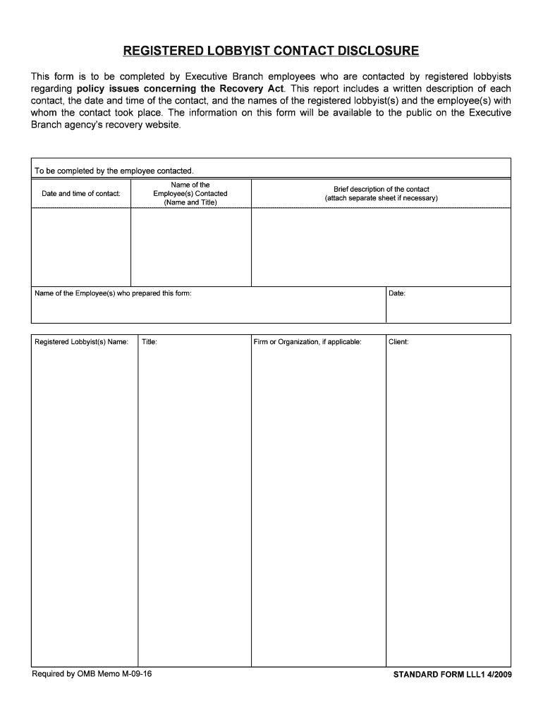 Registered Lobbyist Contact Disclosure  GSA  Form