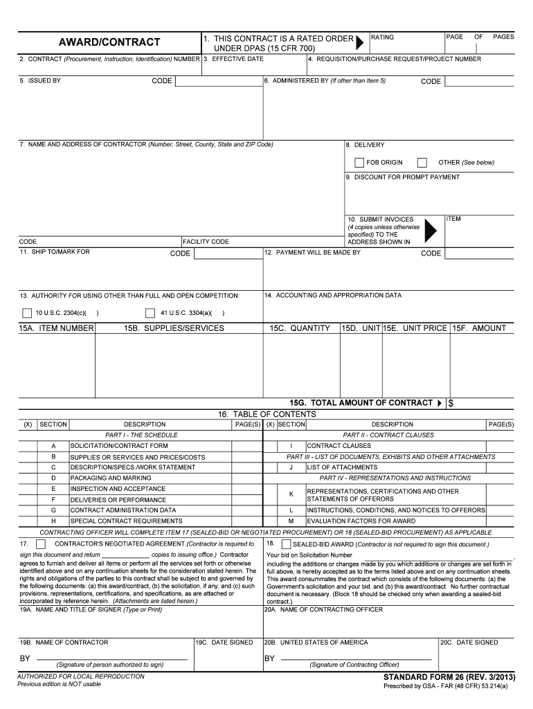Awardcontract  GSA Gov  Form