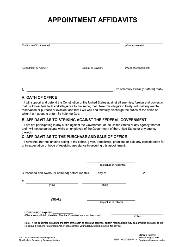 Appointment Affidavits  CIA  Form