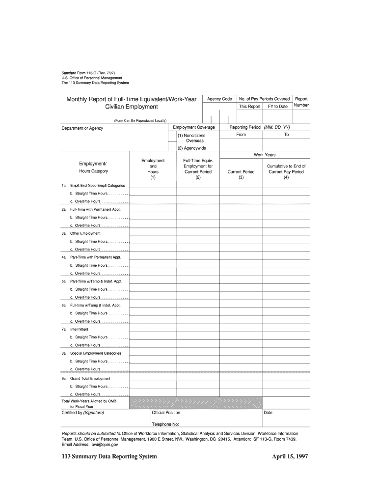 Civilian Employment SF 113G Report  Contact Us  USDA  Form