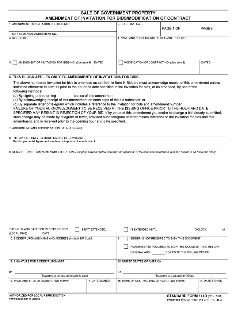 AMENDMENT of INVITATION for BIDSMODIFICATION of CONTRACT  Form