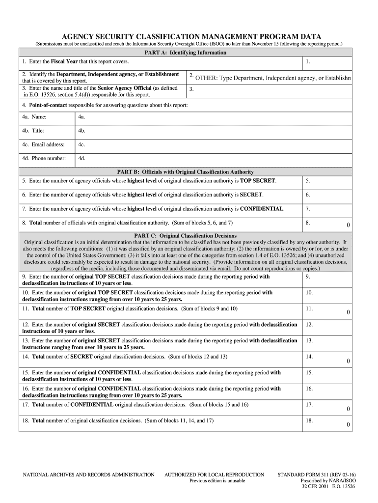 Agency Security Classification Management Program Data  GSA  Form