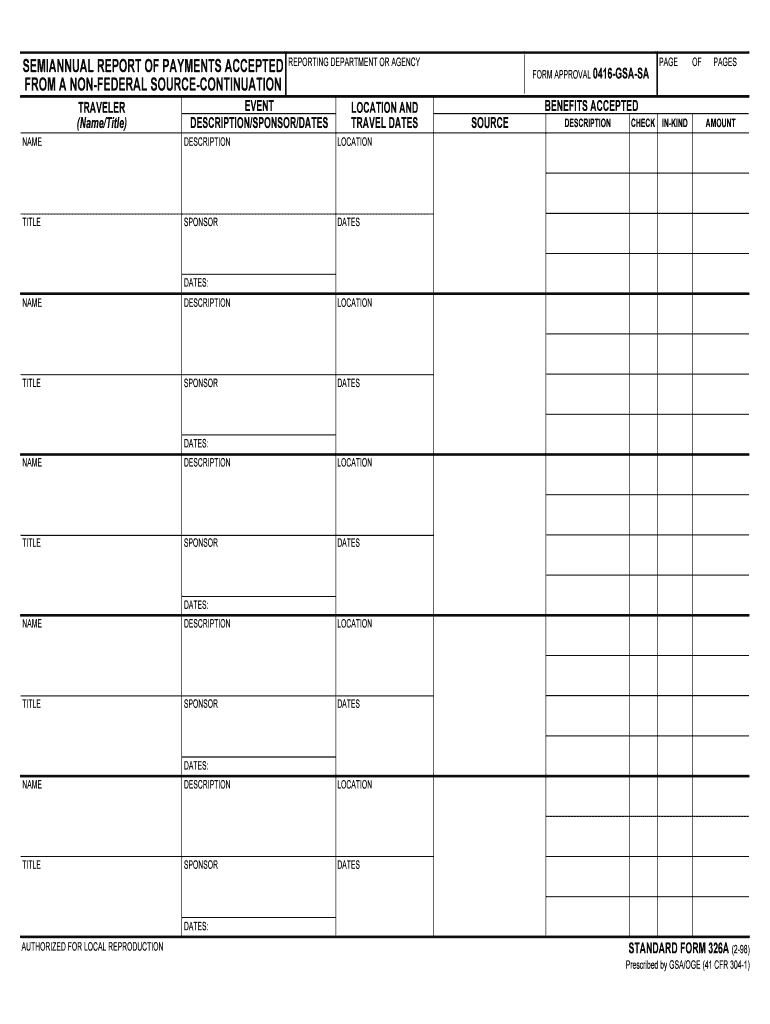 Semiannual Report of Payments Accepted from a Non    GSA  Form
