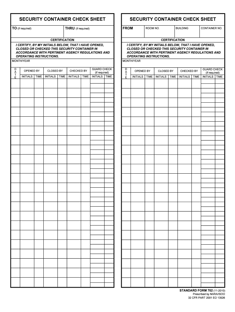 Security Container Check Sheet Security Container    GSA Gov  Form