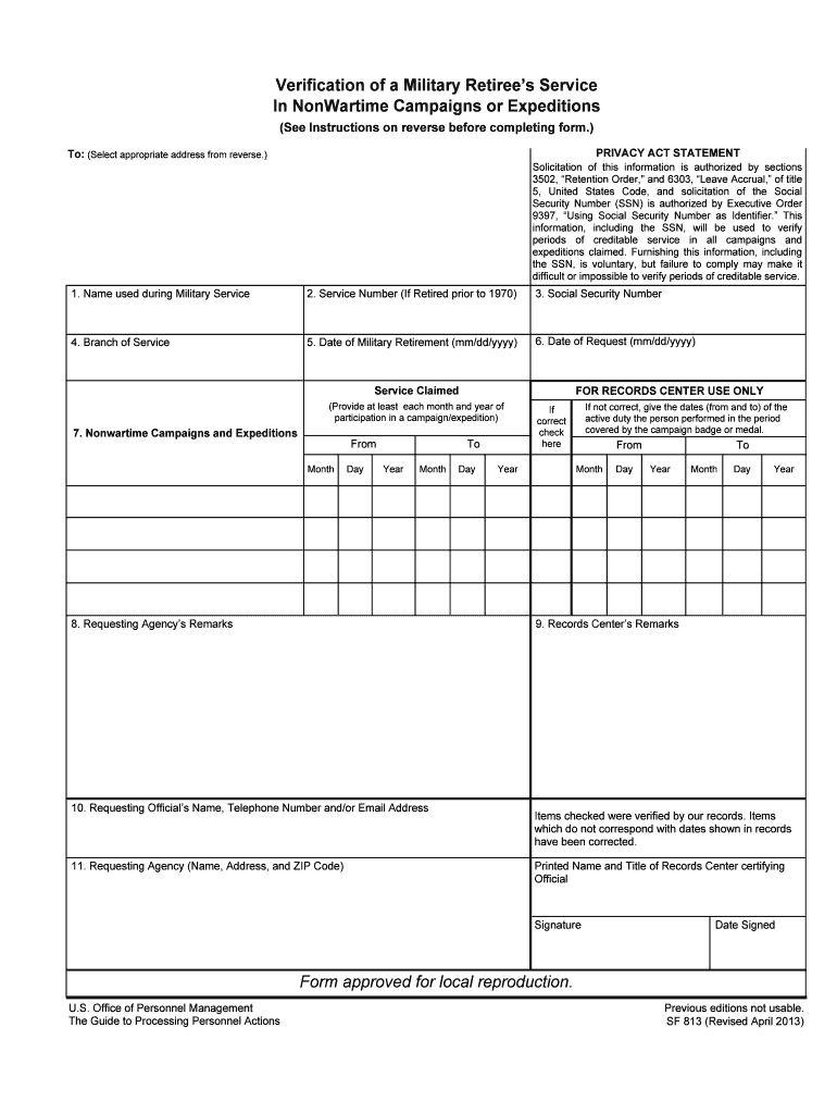 Verification of a Military Retiree's Service in Non Wartime  Form