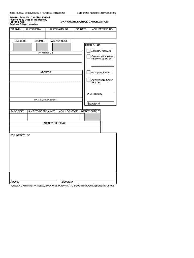 UNAVAILABLE CHECK CANCELLATION Agency  GSA  Form