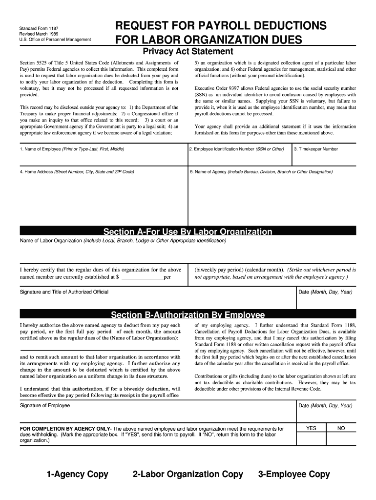 Form 1187  Request for Payroll Deductions for Labor    AFGE