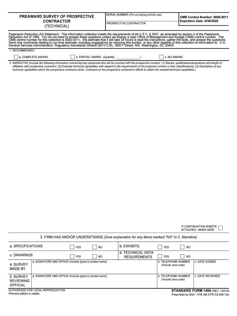 Preaward Survey of Prospective Contractor Technical  GSA  Form