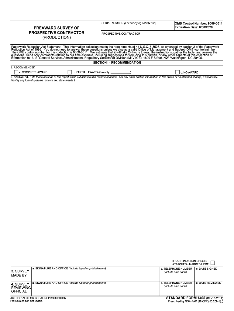 Preaward Survey Prospective Contractor Quality    GSA  Form