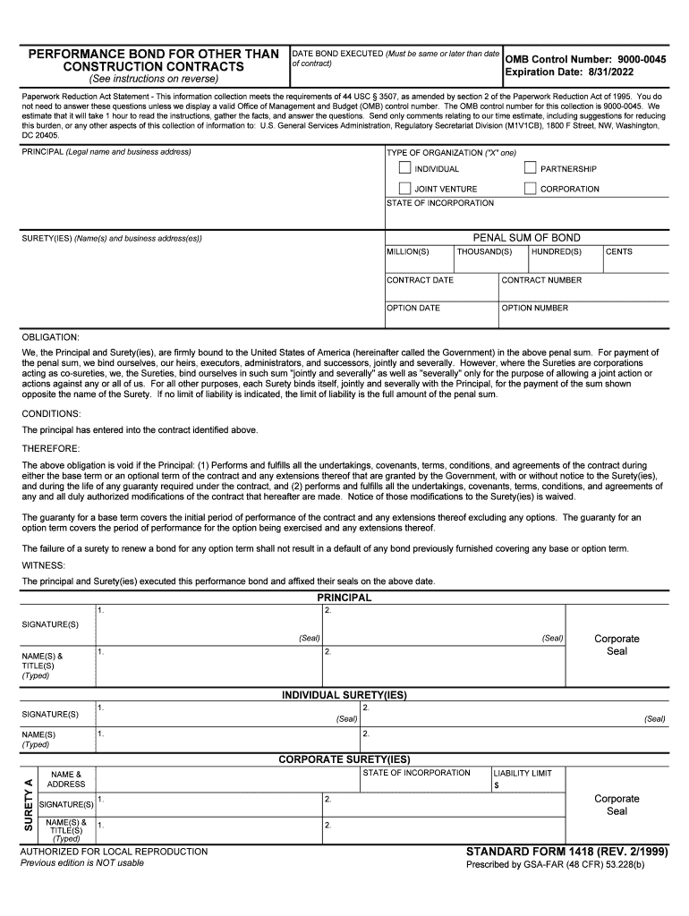 Standard Form 25  Performance Bond  GSA Gov