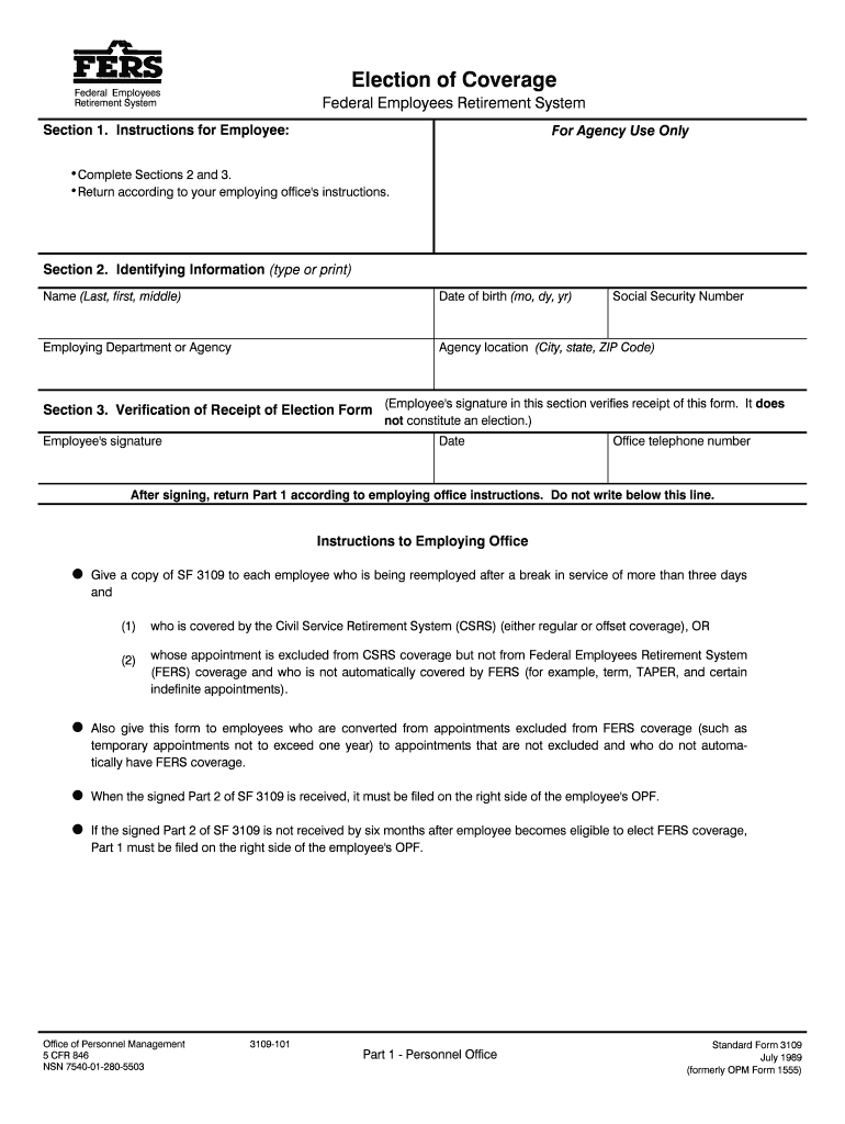 Elections of FERS Coverage  OPM  Form