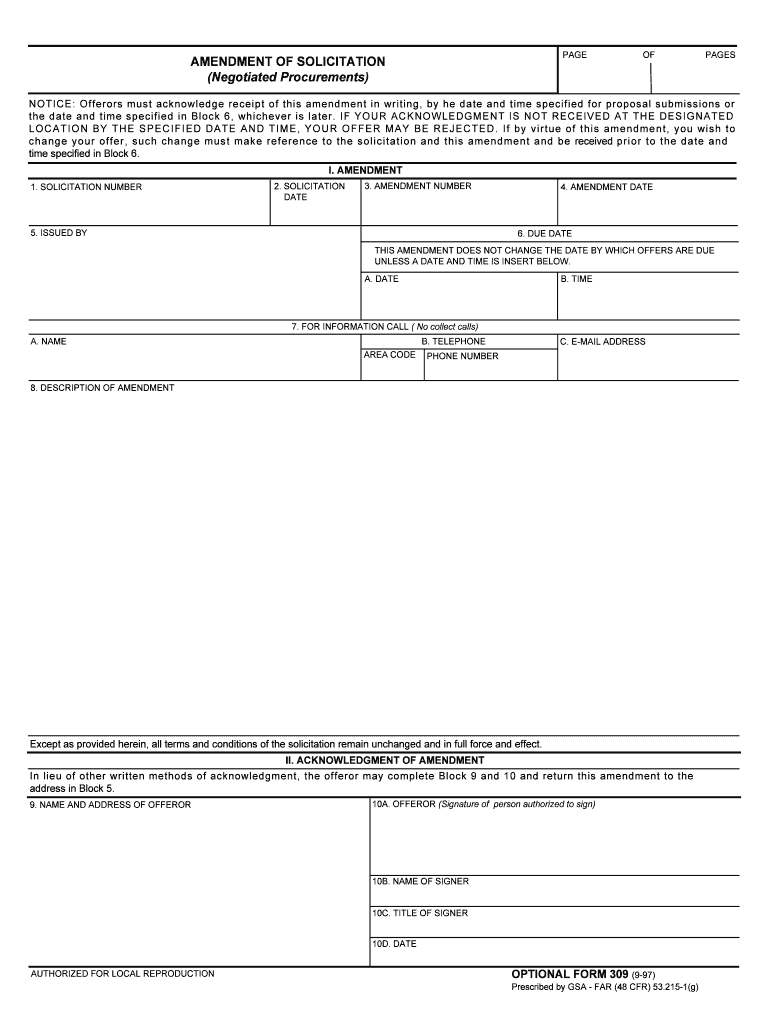 NOTICE Offerors Must Acknowledge Receipt of This Amendment in Writing, by He Date and Time Specified for Proposal Submissions O  Form