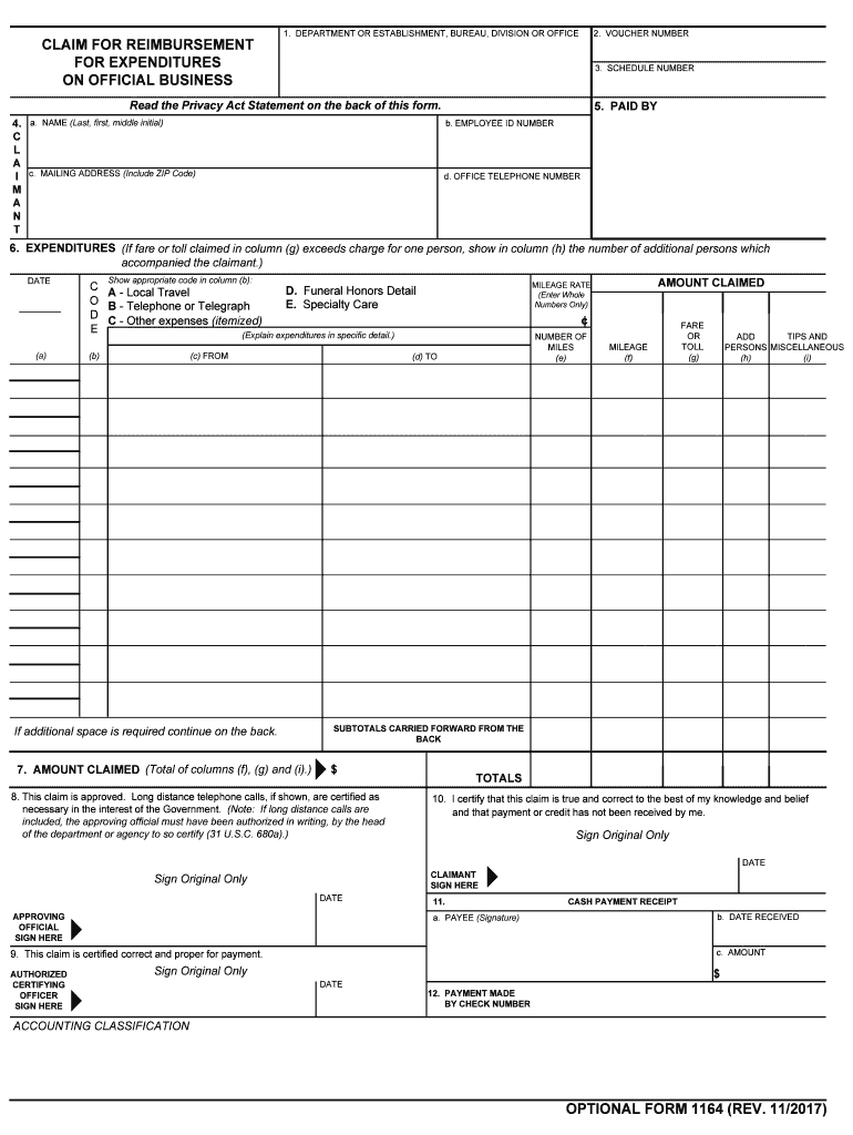 Optional Form 1164  Claim for Reimbursement for    GSA Gov