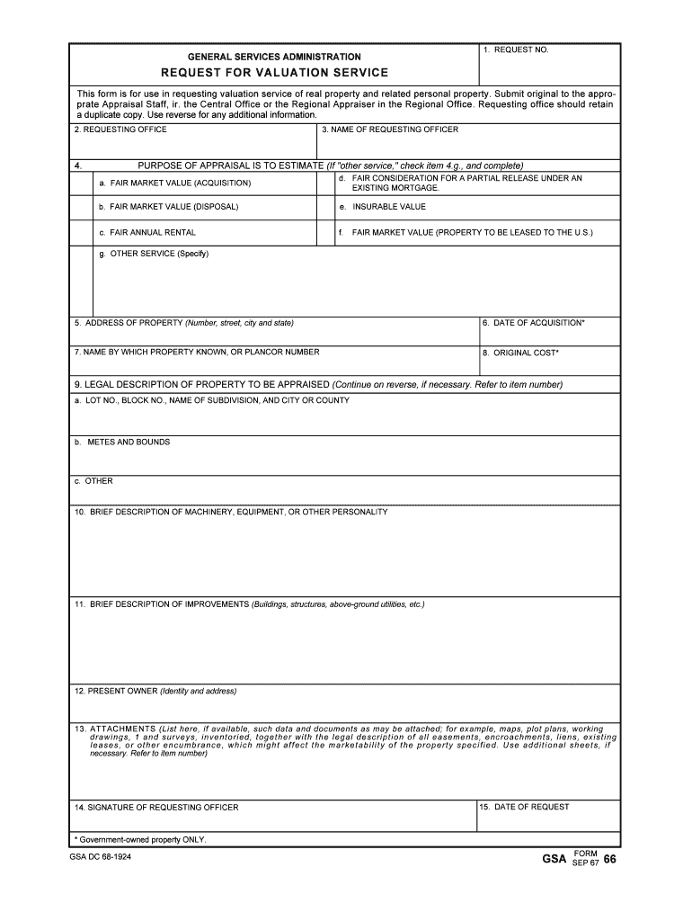 REQUEST for VALUATION SERVICE GSA FORM
