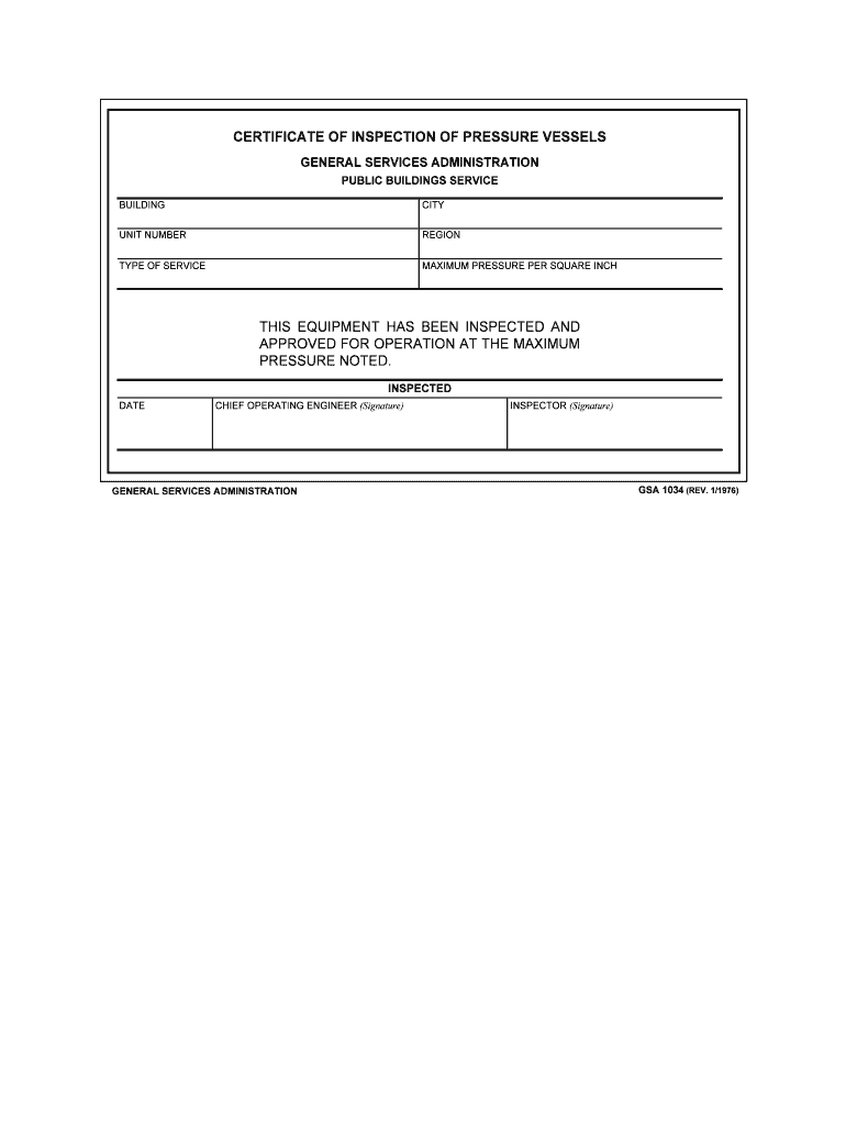 Certificate of Inspection of Pressure Vessels This    GSA  Form