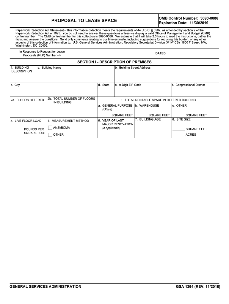 GSA 1364  Proposal to Lease Space  Form