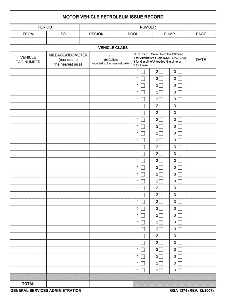 Motor Vehicle Petroleum Issue Record  GSA  Form