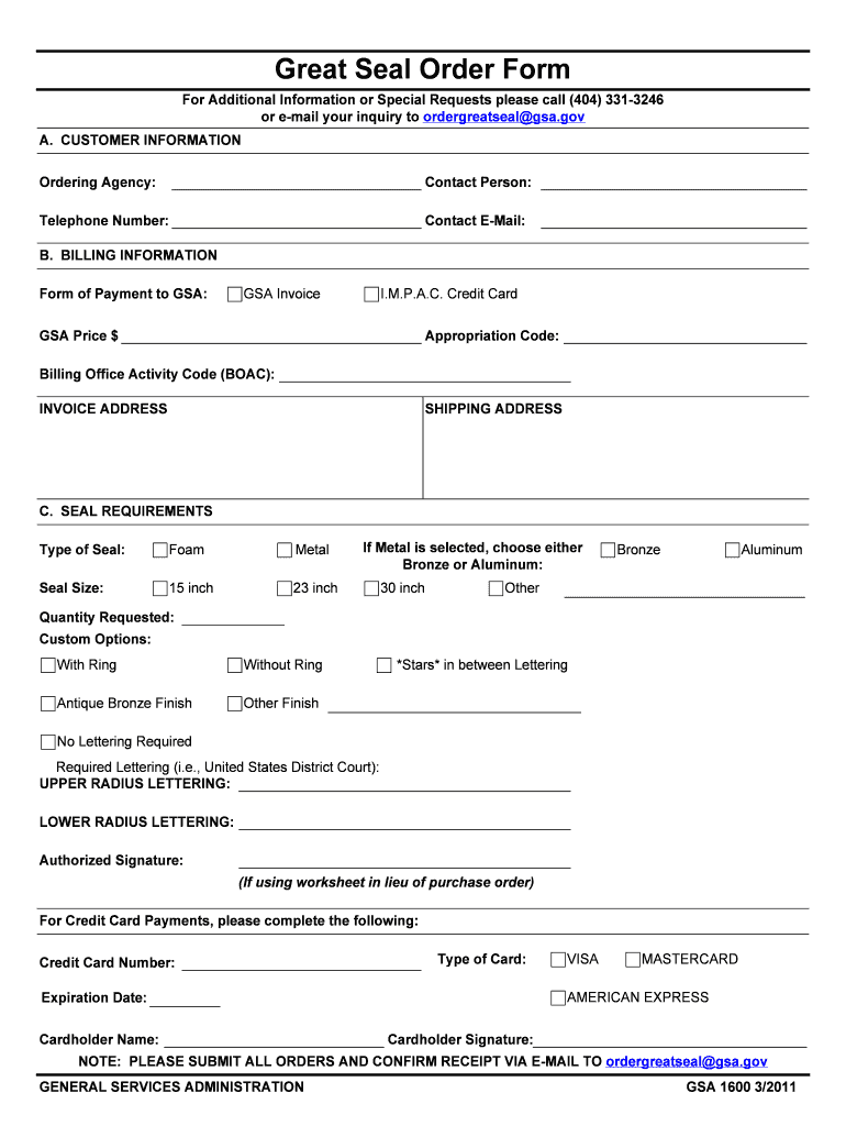 Great Seal Order Form  GSA