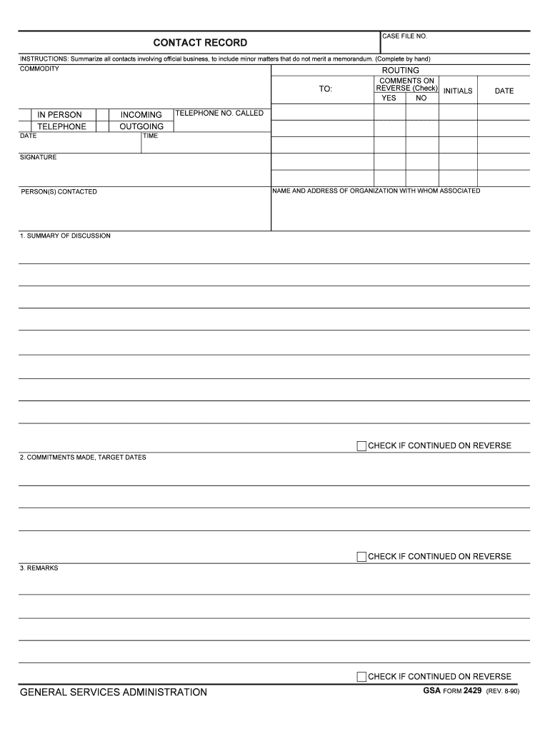 Contact Record General Services Administration  GSA  Form