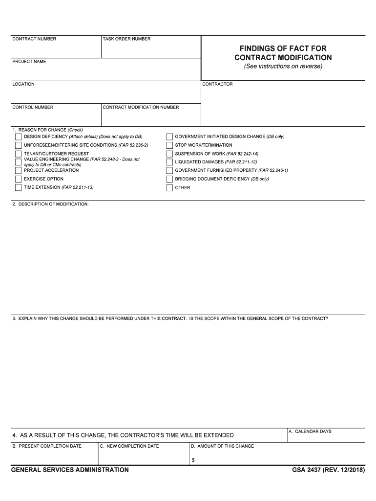 Findings of Fact for Contract Modification  GSA  Form