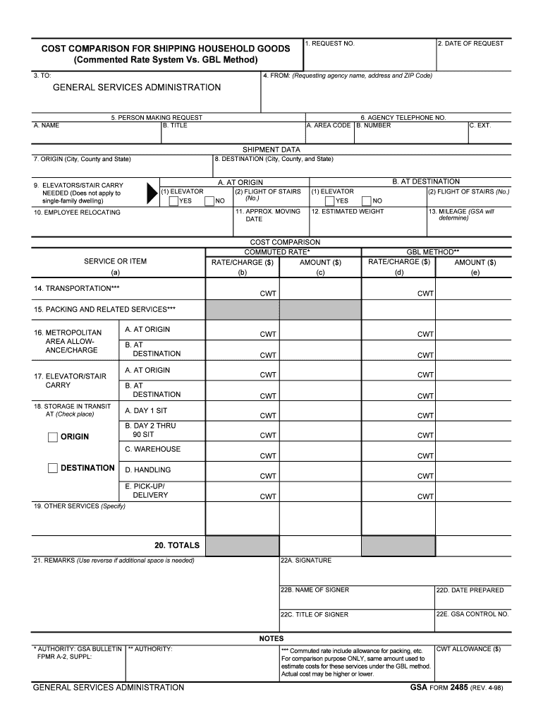 GSA Household Goods Tender of Service HTOS  Form