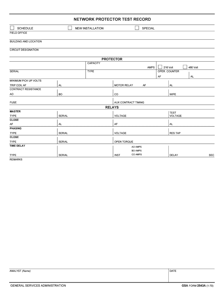 NETWORK PROTECTOR TEST RECORD  Form