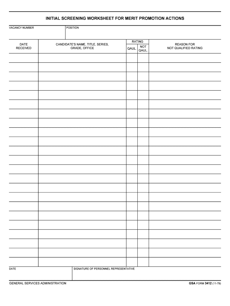 INITIAL SCREENING WORKSHEET for MERIT PROMOTION    GSA  Form