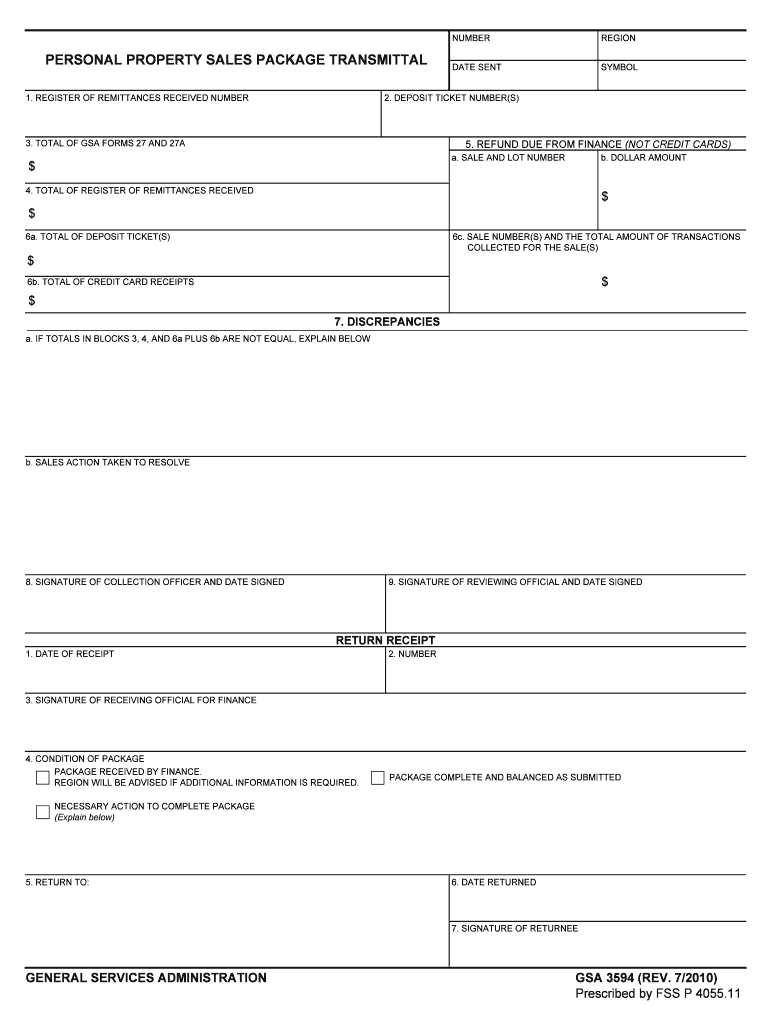 PERSONAL PROPERTY SALES PACKAGE TRANSMITTAL  Form