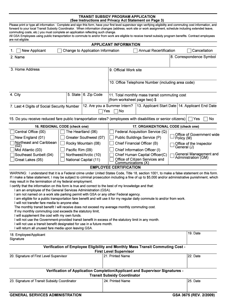 U S Department of the Interior Public Transportation Subsidy  Form