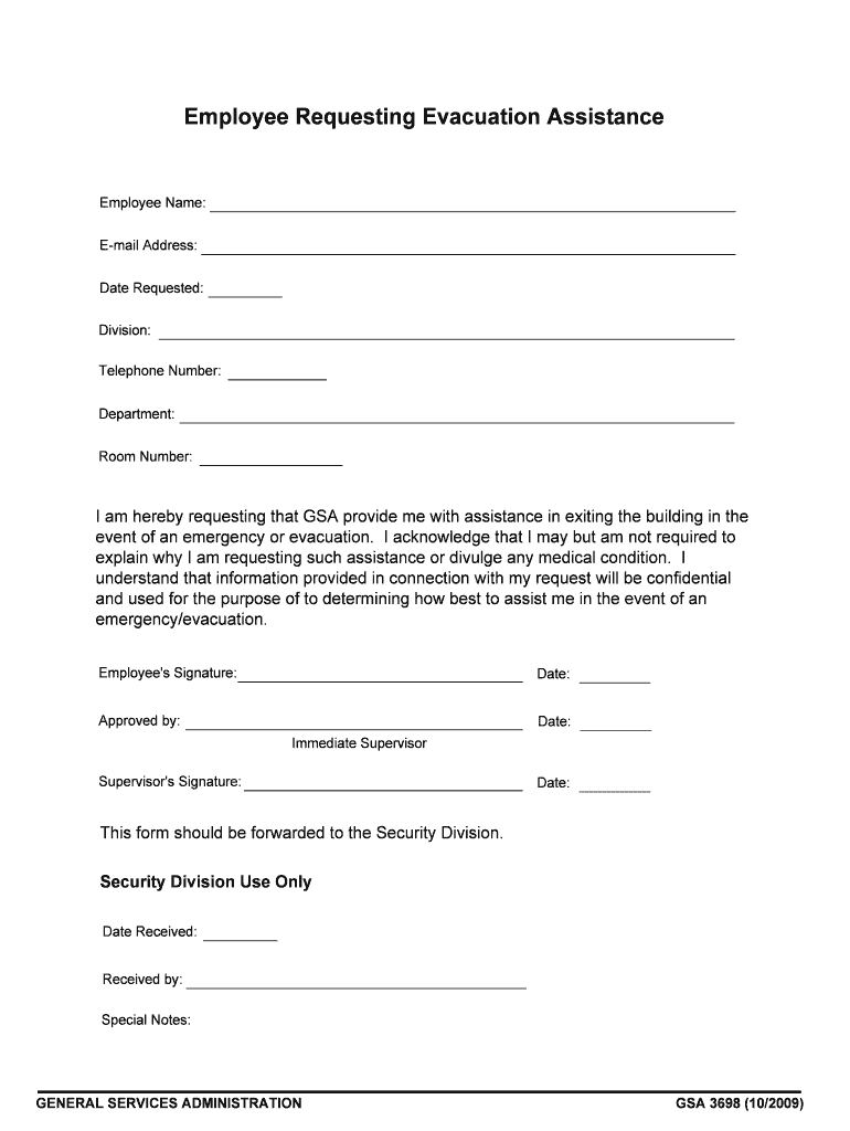 GSA 3698  Employee Requesting Evacuation Assistance  Form