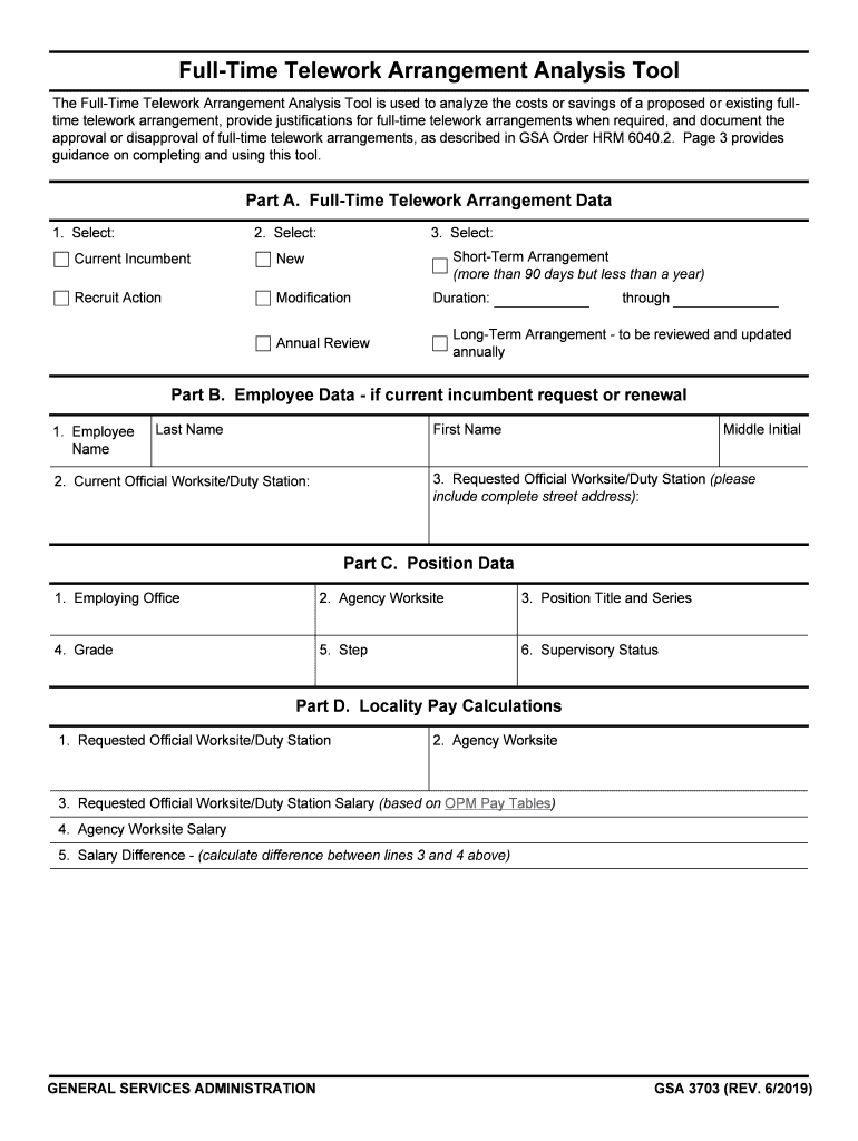  GSA 3703  Full Time Telework Arrangement Analysis Tool 2019