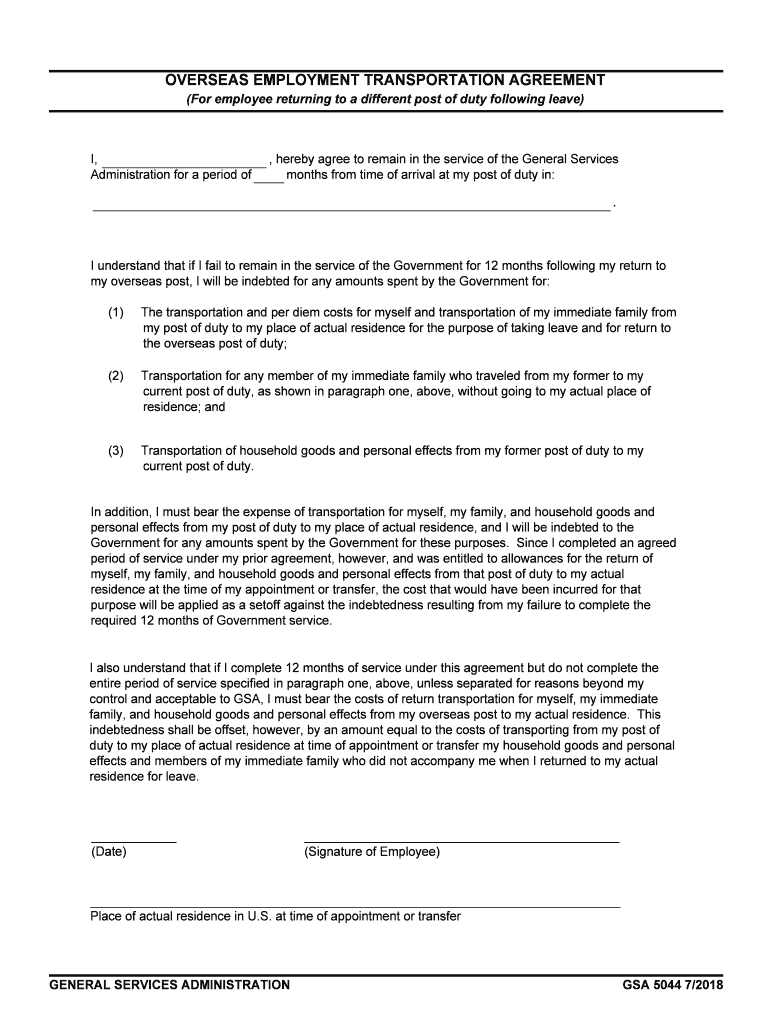 Service Agreement for an Overseas Position  Department of  Form