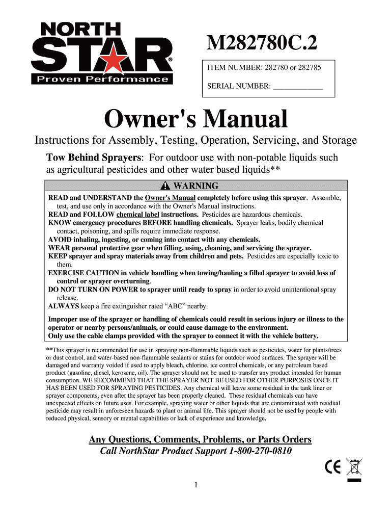 Northstar Sprayer Manual  Form