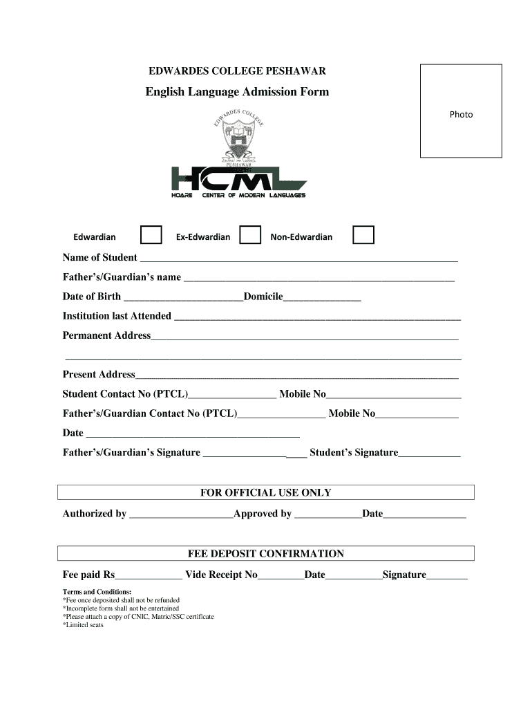 Admission Form in English
