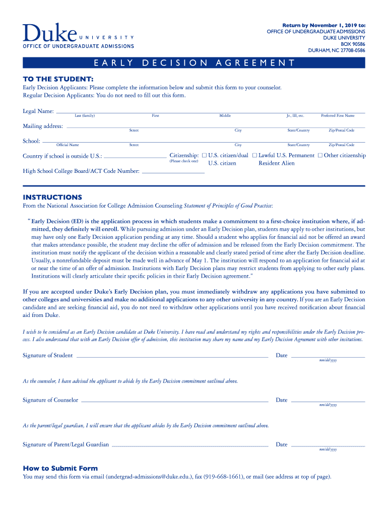 Duke Early Decision  Form