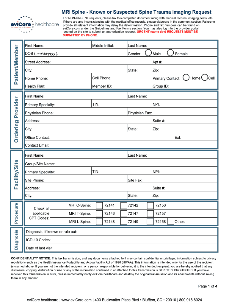 MRI and CT Head and MRI Spine Imaging Request M Evicore Com  Form