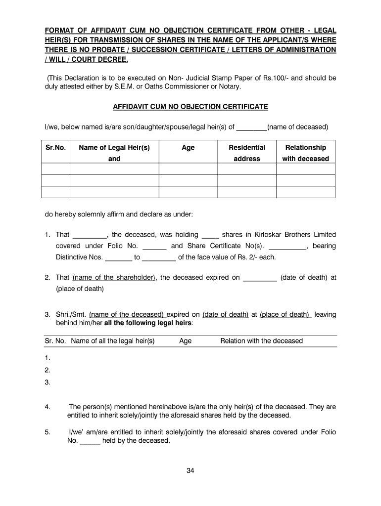 Noc Affidavit PDF  Form
