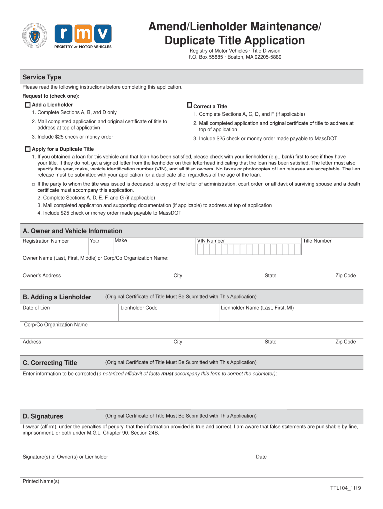 Amend Lienholder Maintenance Duplicate Title Application  Form