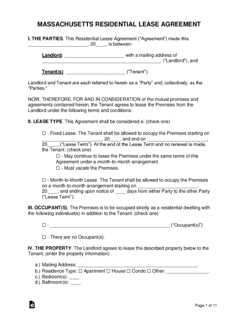 Massachusetts Standard Rental Agreement 1 Parties  Form