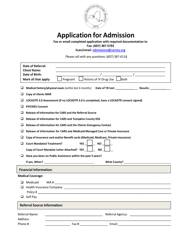 Forms & Applications Trumansburg, NY Cayuga Addiction