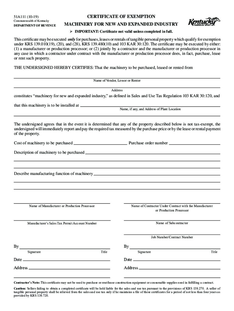 Get and Sign 51a111 Kentucky 2019-2022 Form